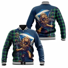 Abercrombie Tartan Family Crest Baseball Jacket with Scottish Majestic Lion