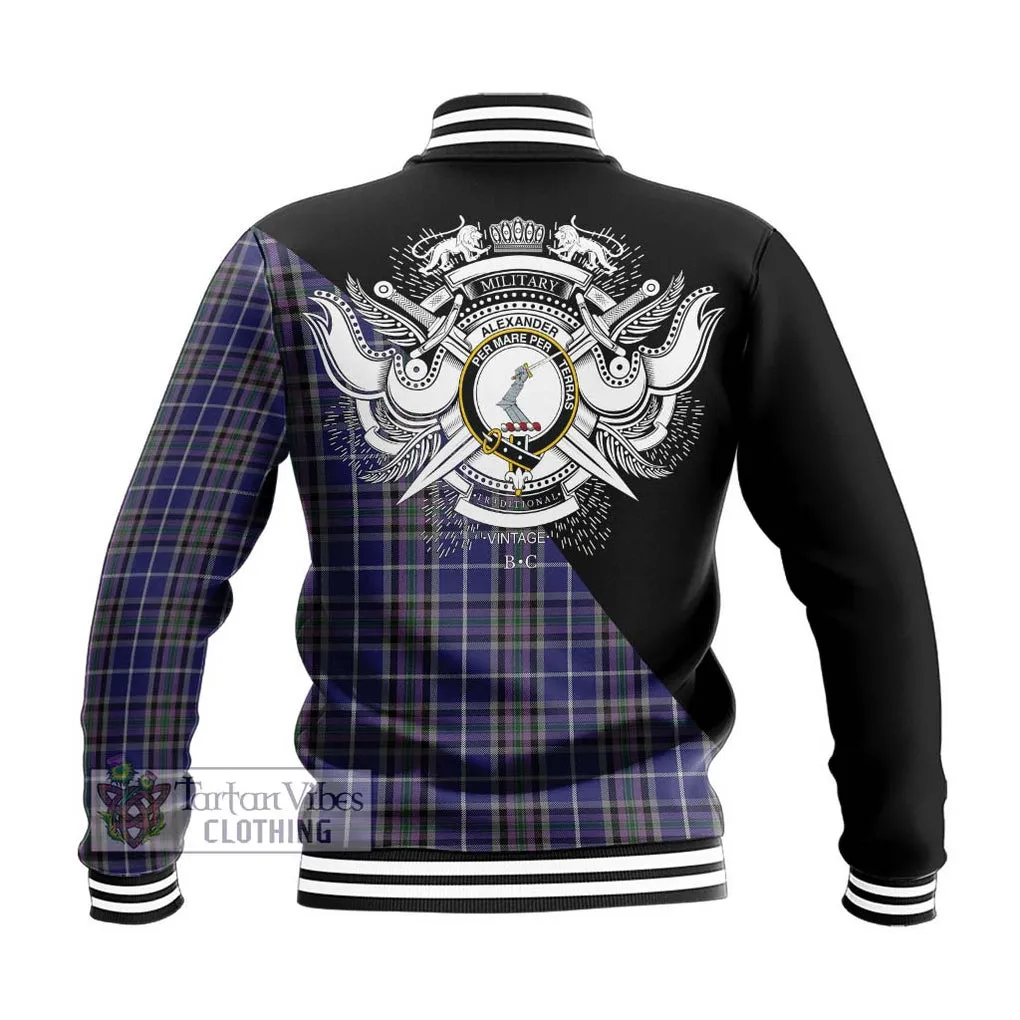 Alexander of Menstry Tartan Baseball Jacket with Family Crest and Military Logo Style