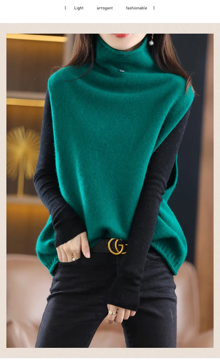 Cashmere Vest Knitted Loose Sweater 100% Wool Vest Autumn And Winter Knitted Loose Sleeveless Women's Pullover Sweater
