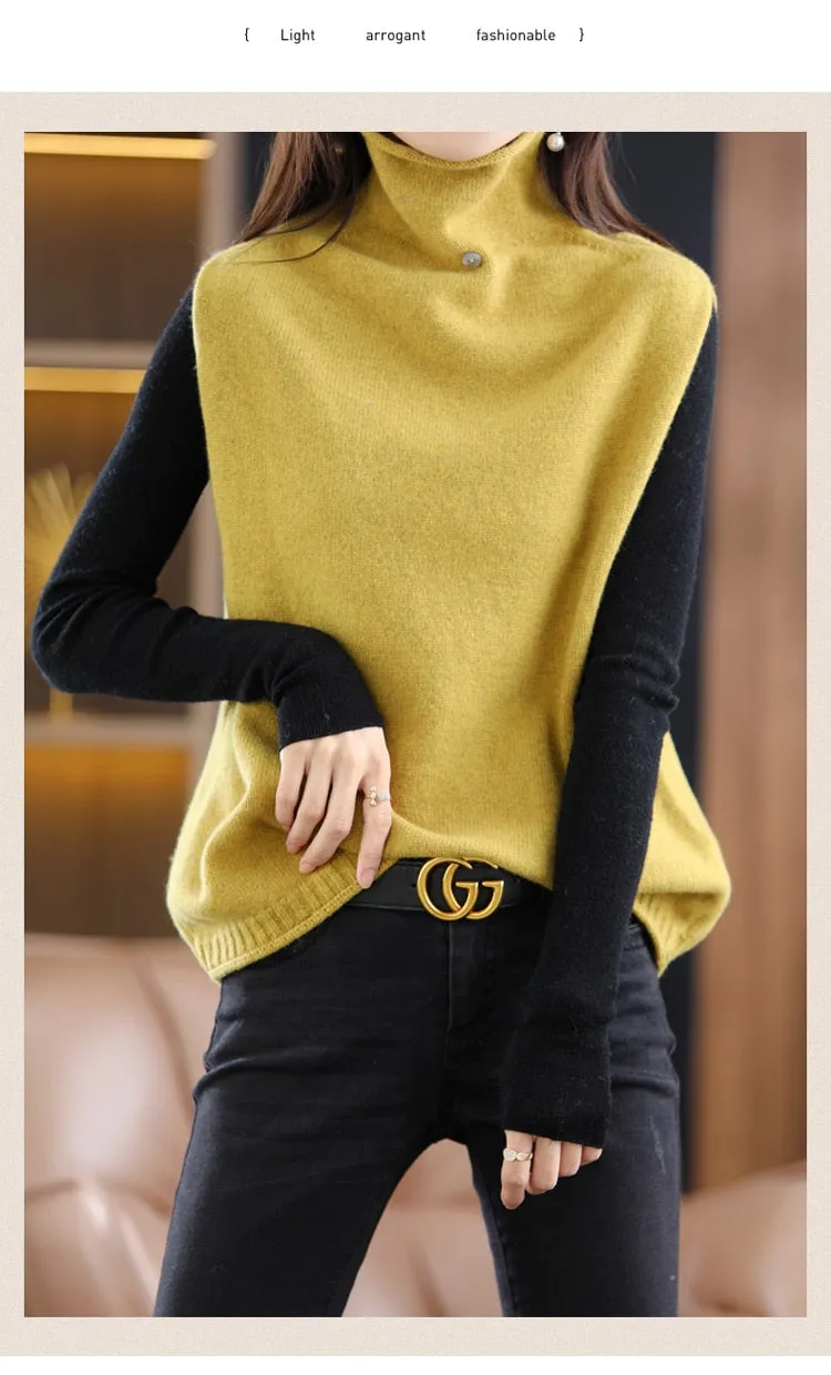 Cashmere Vest Knitted Loose Sweater 100% Wool Vest Autumn And Winter Knitted Loose Sleeveless Women's Pullover Sweater