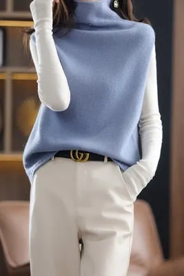 Cashmere Vest Knitted Loose Sweater 100% Wool Vest Autumn And Winter Knitted Loose Sleeveless Women's Pullover Sweater