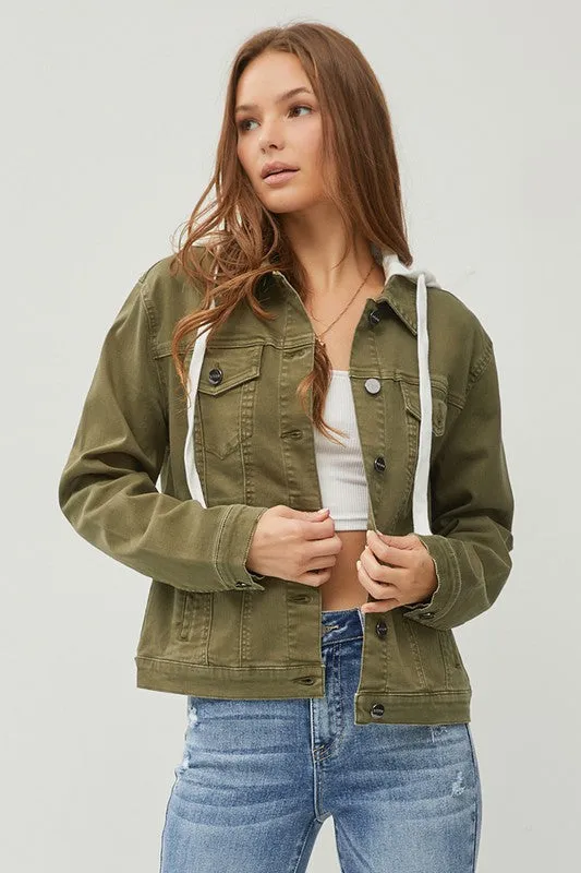 COLORED DENIM JACKET W/ REMOVABLE HOODIE