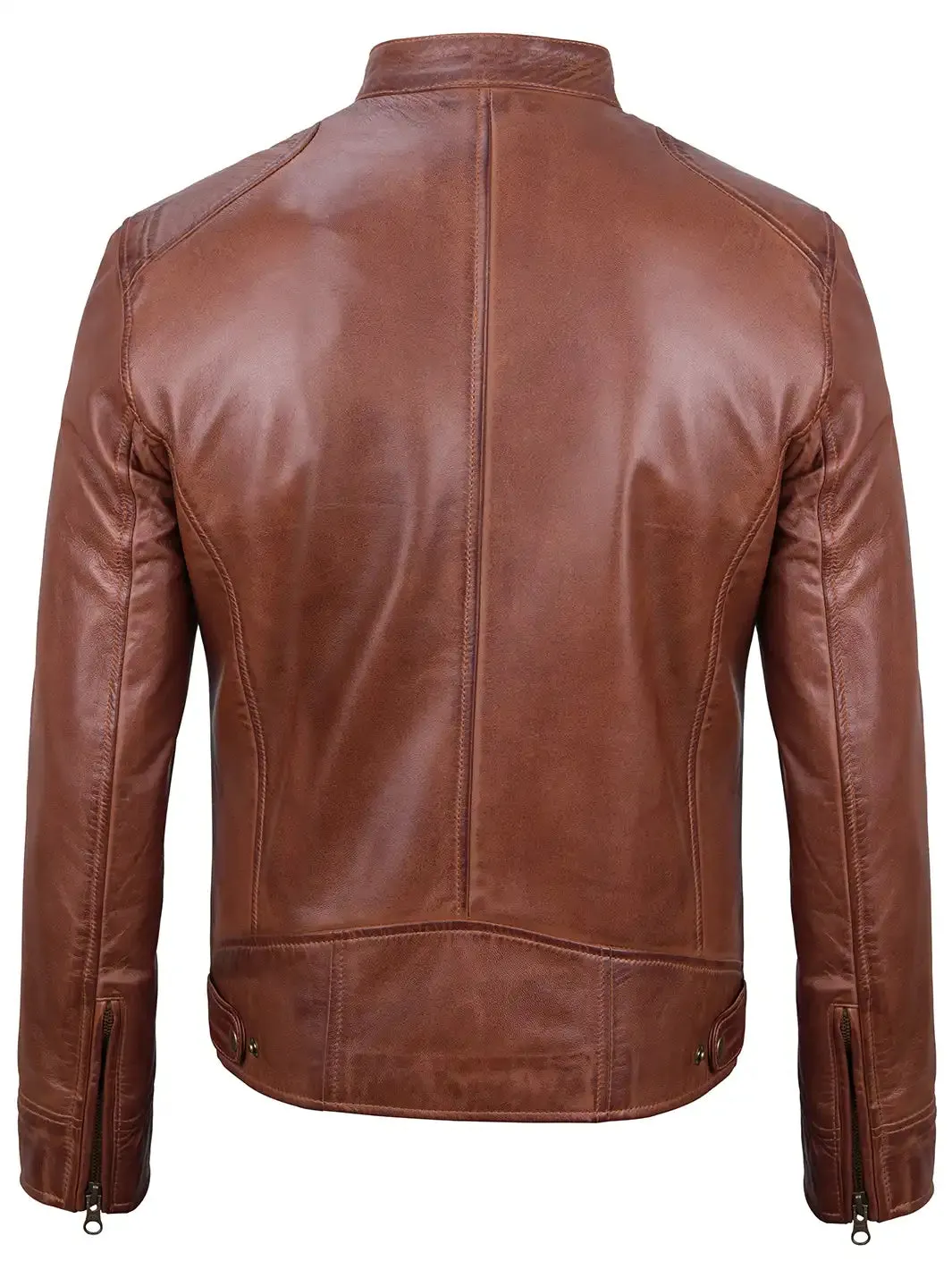 Dodge Mens Cognac Cafe Racer Leather Jacket