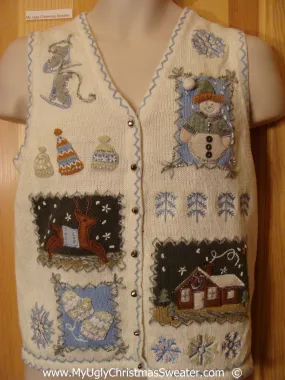 Ivory Festive Christmas Sweater Vest with Crafty Blocks