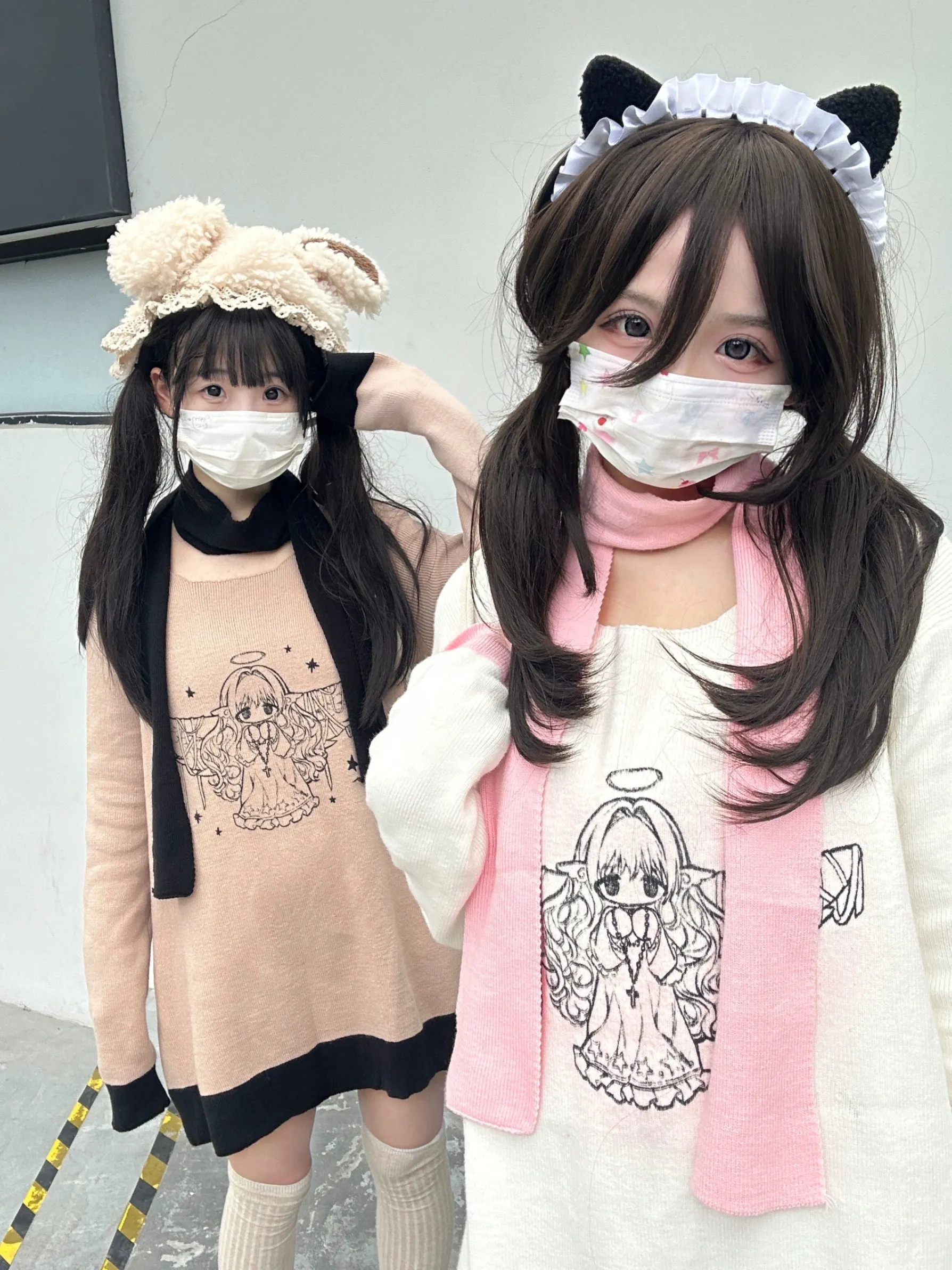 Jirai Kei Bicolor Sweater Angel Printed Sweater Set