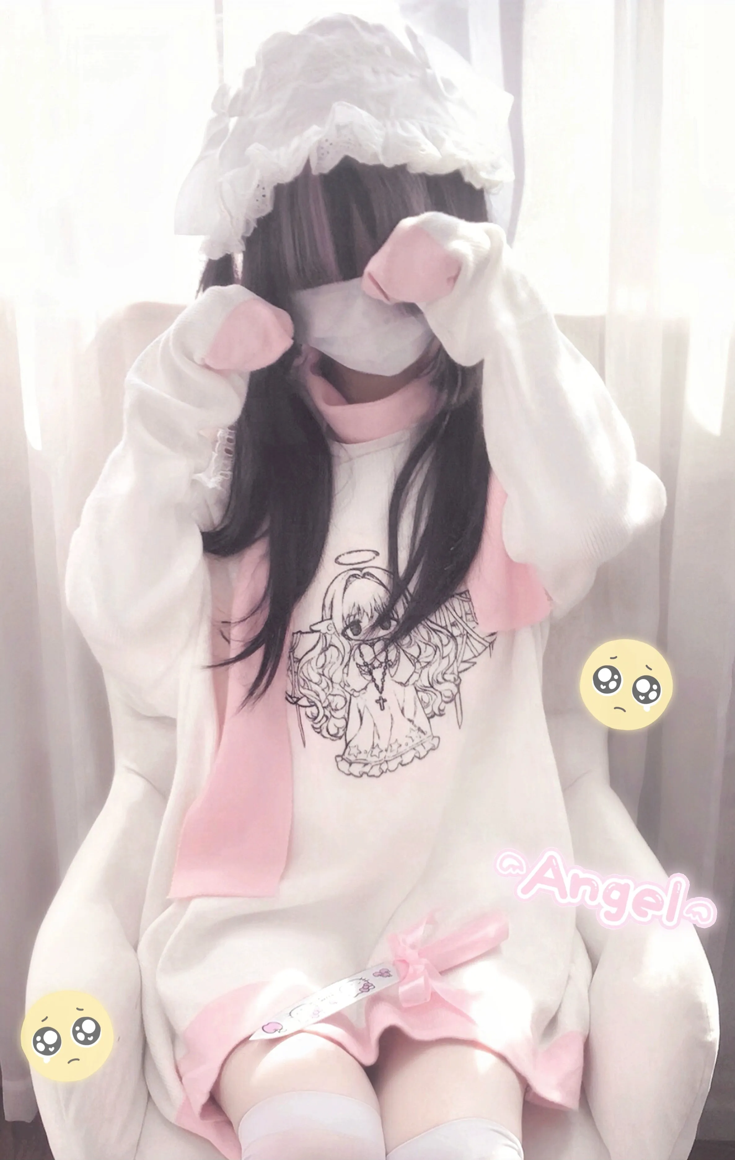 Jirai Kei Bicolor Sweater Angel Printed Sweater Set