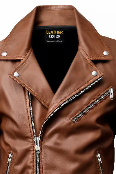 Men Jordan Brown Biker Leather Jacket