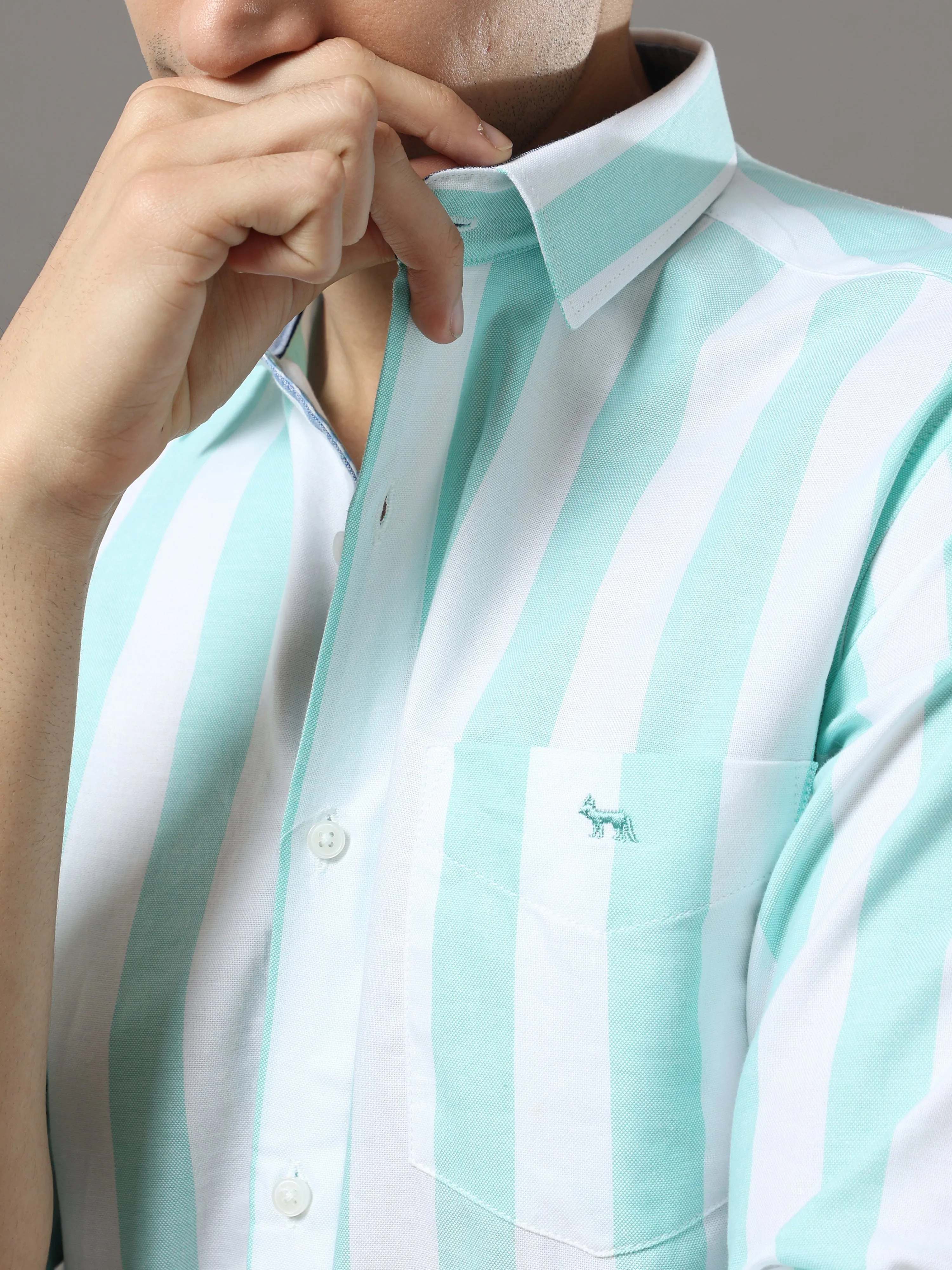 Sea Green And White Stripes Shirt
